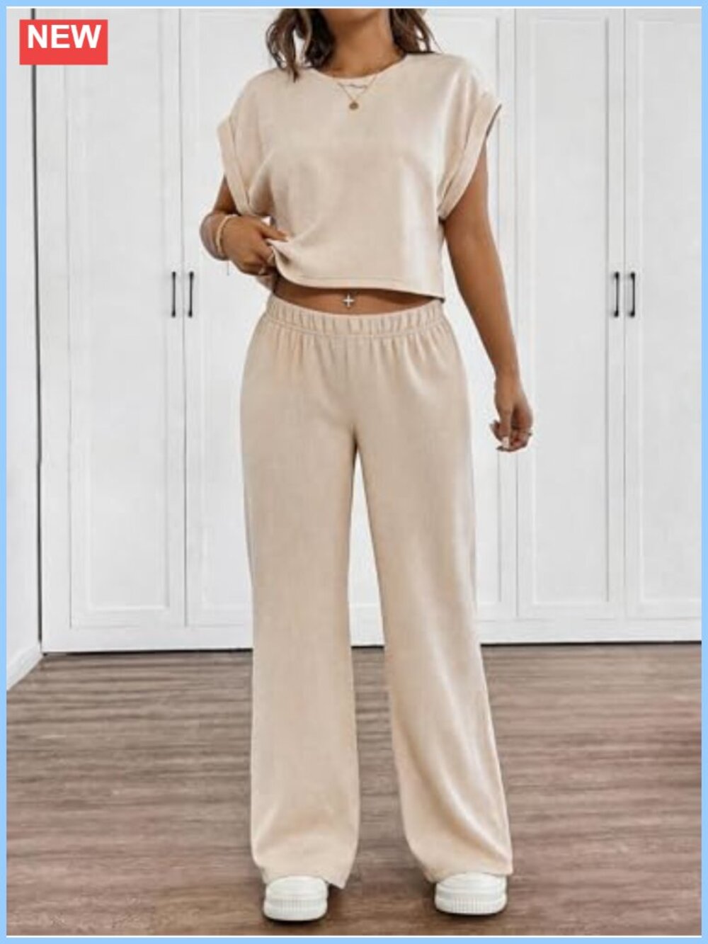 Women Two Piece Set Sleeveless Top Wide Leg Pants Matching Outfit